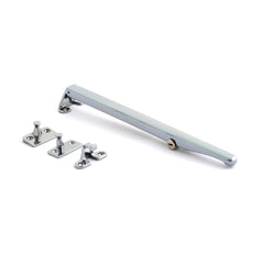 Standard architectural locking casement stay in polished chrome or satin nickel finishes.