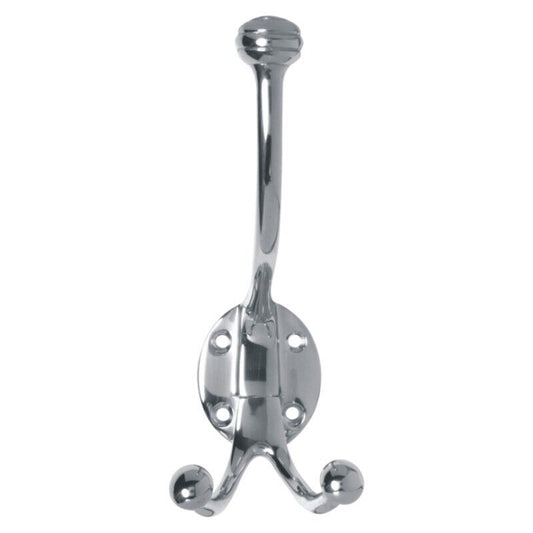 Old English Heavy Pattern Treble Hat & Coat Hook, Polished Chrome, Satin Nickel