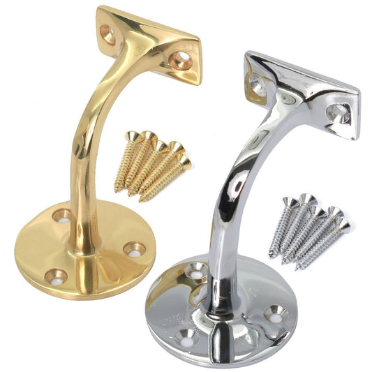 BRASS/CHROME~HANDRAIL BRACKET & SCREWS Hand Rail Bannister Support Stairs Pack