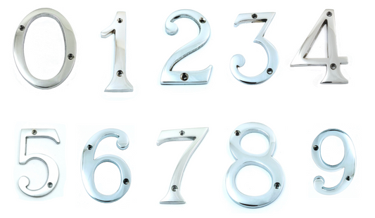 House Door Numerals Numbers - Number 0 to 9 in Polished Nickel Finish 75mm