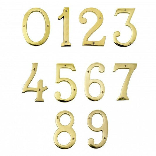 House Door Numerals Numbers - Number 0 to 9 in Polished Brass Finish 75mm