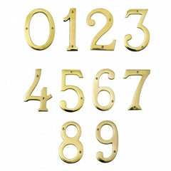 House Door Numerals Numbers - Number 0 to 9 in Polished Brass Finish 75mm