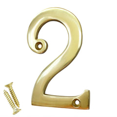 House Door Numerals Numbers - Number 0 to 9 in Polished Brass Finish 75mm