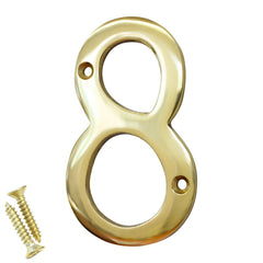 House Door Numerals Numbers - Number 0 to 9 in Polished Brass Finish 75mm