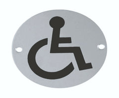 Round Metal Toilet Door Sign Disable Restroom Signage 76mm Satin Stainless Steel