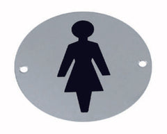 Round Metal Toilet Door Sign Female Restroom Signage 76mm Polish Stainless Steel