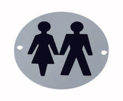 Round Metal Toilet Door Signs Unisex Restroom Signage 76mm Satin Stainless Steel