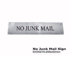 Rectangular No Junk Mail Sign 200 x 40mm -Satin finish