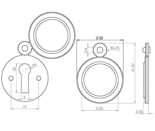 Polished brass 32mm keyhole covered escutcheon