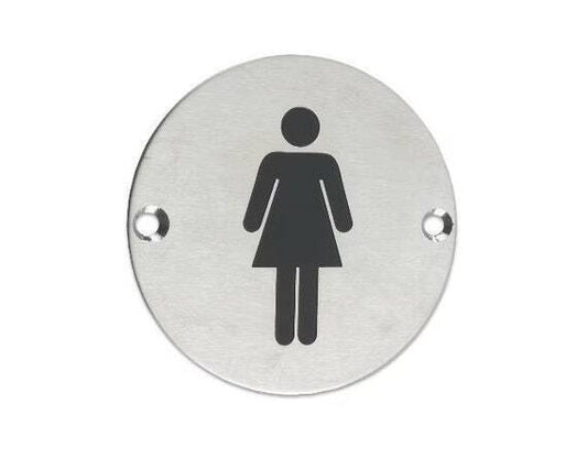 Zss02ss female toilet sign sex symbol 76mm dia satin stainless steel from the