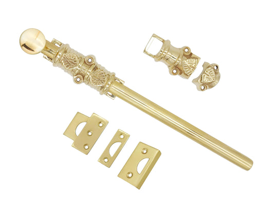 Surface Sliding Bolt-12"|12 inch|Door Bolt|Bolt with Decorative knobs|Oval knob Sliding Bolts|Polished Brass