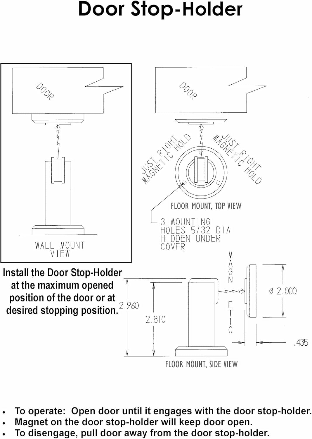 Euro Art Magnetic Door Stop, 75mm length, in a satin nickel finish. Features a strong magnetic mechanism to hold doors securely open, with durable construction for residential or commercial use.