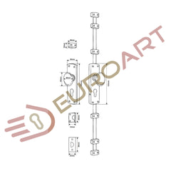 Oval Knob Locking Espagnolette Bolt for up to 8.5' High Doors & Windows