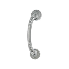 Luna solid brass door pull handle, 250mm in length and 50mm wide, with polished chrome and satin nickel finishes, designed for durability and style with a comfortable grip.