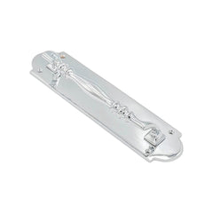 Horatio solid brass door pull handle, 300mm in length and 75mm wide, with a polished chrome or brass finish, designed for durability and style on residential or commercial doors.