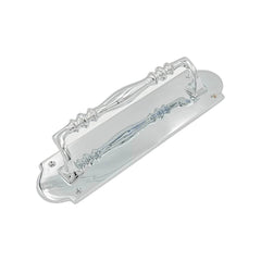 Horatio solid brass door pull handle, 300mm in length and 75mm wide, with a polished chrome or brass finish, designed for durability and style on residential or commercial doors.