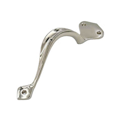 Victorian solid brass pull handle, available in left and right versions, 202mm in length and 46mm wide, with polished brass, polished chrome, and satin nickel finishes, designed for classic-style doors.