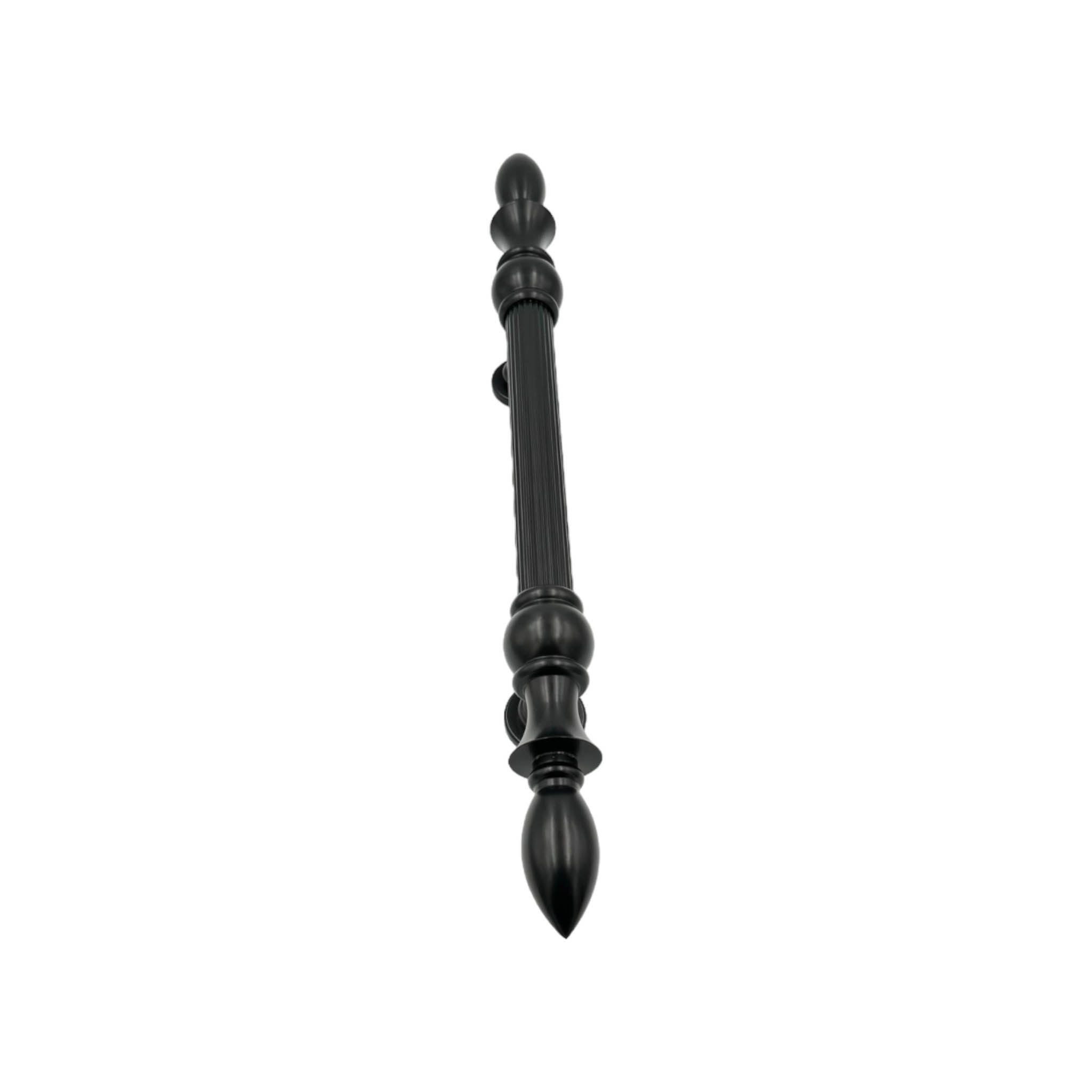 Ardea solid brass pull handle with a classical vintage design, 480mm in length and 39mm wide, featuring a black finish, perfect for adding timeless elegance to doors.