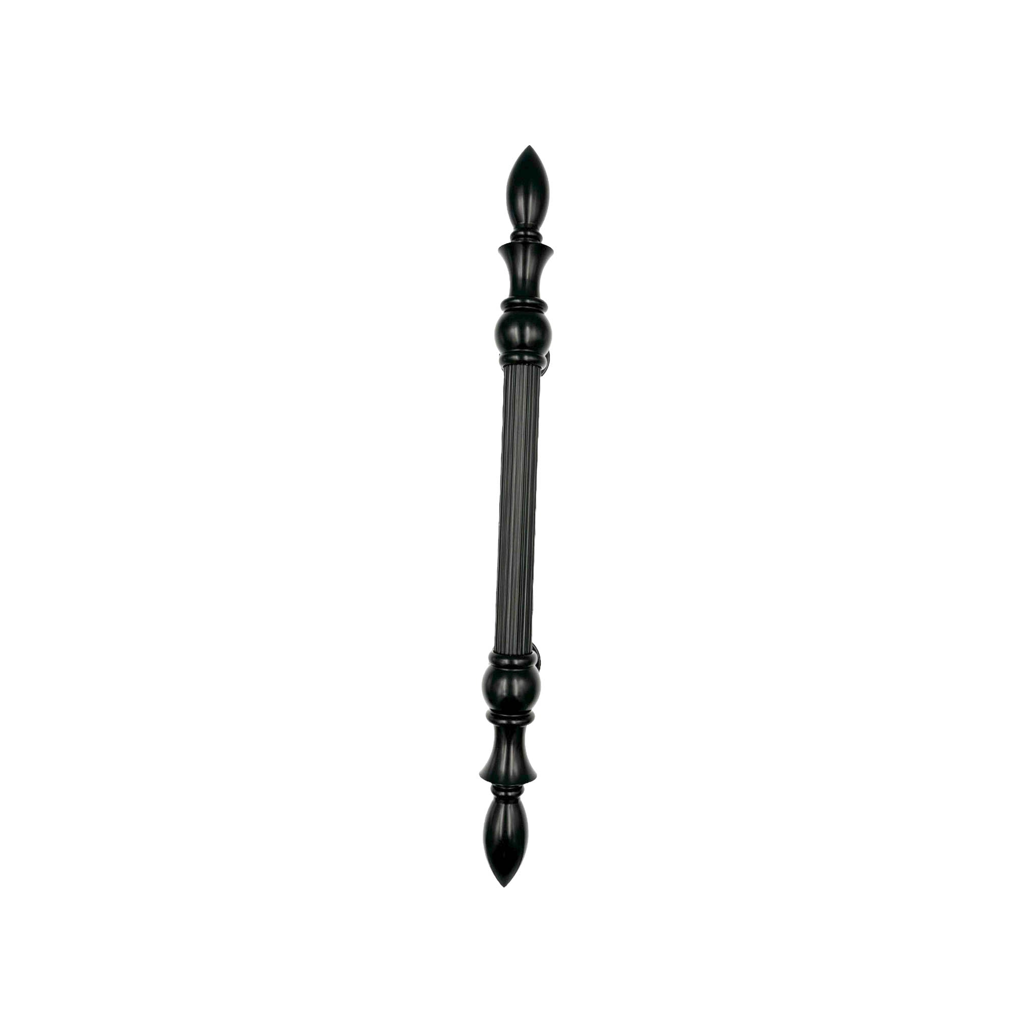 Ardea solid brass pull handle with a classical vintage design, 480mm in length and 39mm wide, featuring a black finish, perfect for adding timeless elegance to doors.