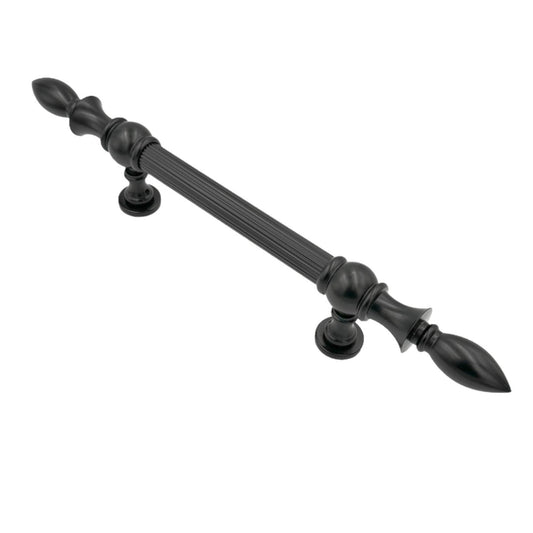 Ardea solid brass pull handle with a classical vintage design, 480mm in length and 39mm wide, featuring a black finish, perfect for adding timeless elegance to doors.