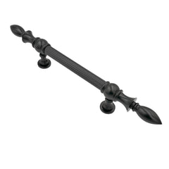 Ardea solid brass pull handle with a classical vintage design, 480mm in length and 39mm wide, featuring a black finish, perfect for adding timeless elegance to doors.