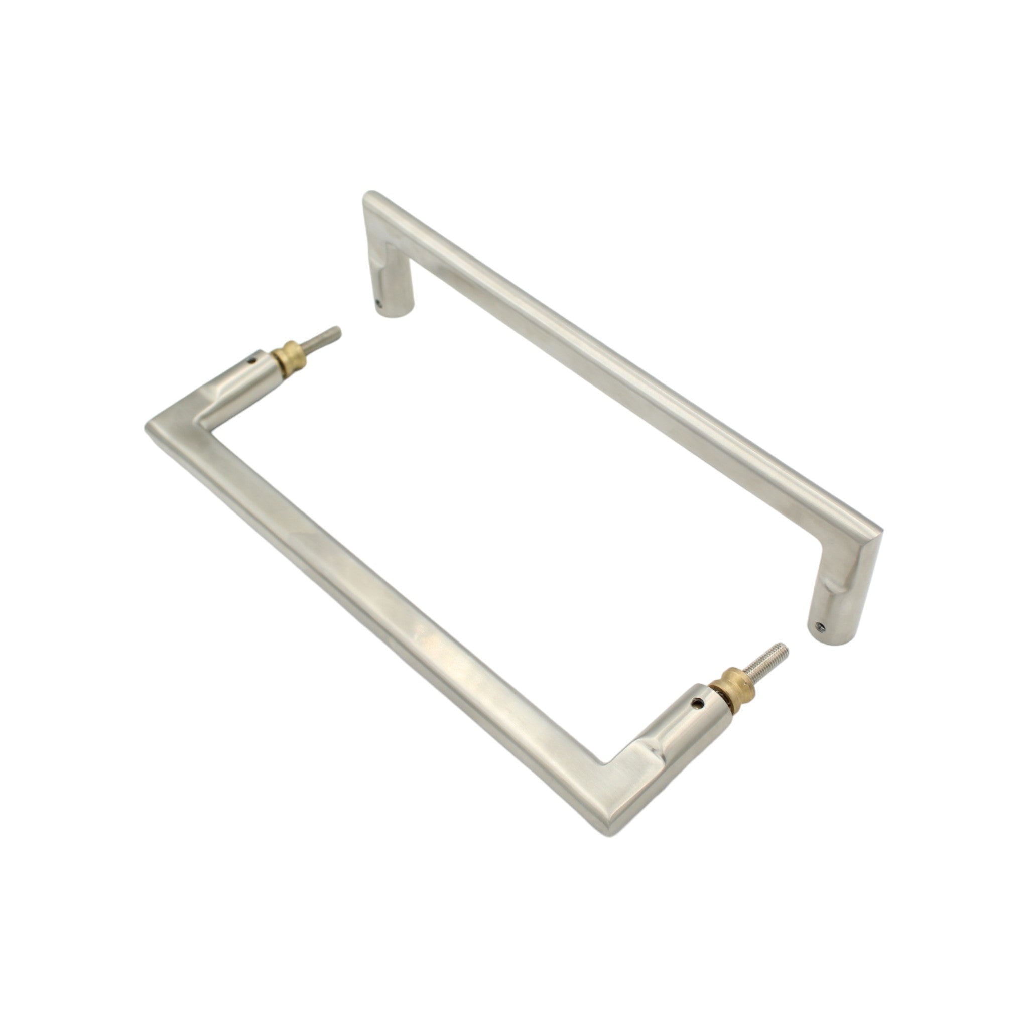 heavy-duty door pull handle, 275mm in length, made of satin stainless steel, with a back-to-back pair design, suitable for 35-55mm thick doors and includes fixing screws.