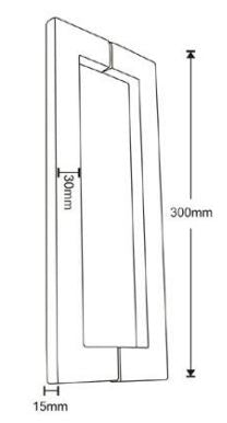 Solace heavy-duty door pull handle, 300mm in length, made of satin stainless steel, with a back-to-back pair design, includes fixing screws, and suitable for bolt-through installation.