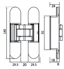 3D Adjustable Concealed Hinge - 140 × 29mm