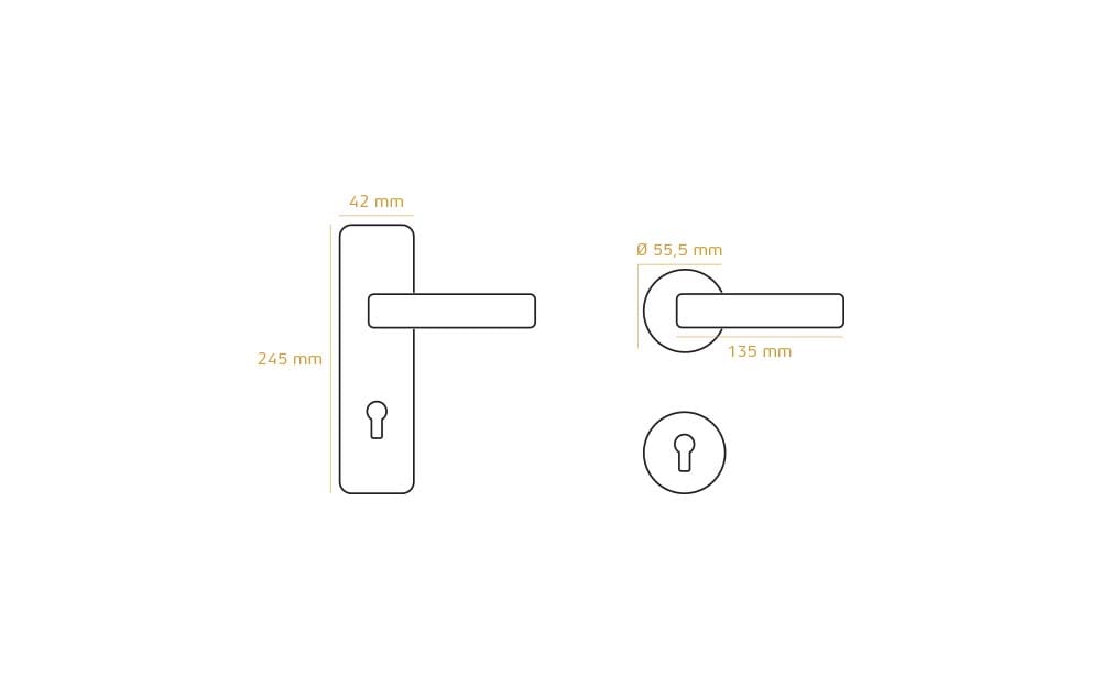 Turkish Anka door handle with a sleek modern design, featuring a 55.5mm rose and 135mm handle length, combining elegance, durability, and functionality for any door.