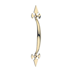 Fleur De Lys door handle, 175mm in length, made of solid brass, offering a comfortable and stylish grip for doors.