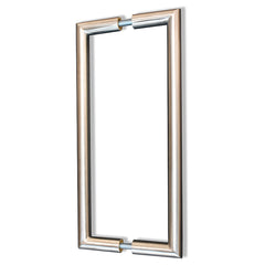 Mitred door pull handle in satin stainless steel, available in various sizes (19mm x 300mm, 25mm x 300mm, 25mm x 600mm, 32mm x 600mm), designed for 35-55mm thick doors, with bolt-through fixings for single fix, adding timeless elegance and durability.