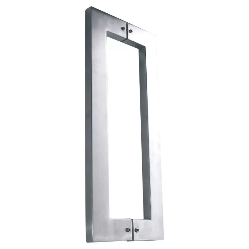 Solace heavy-duty door pull handle, 300mm in length, made of satin stainless steel, with a back-to-back pair design, includes fixing screws, and suitable for bolt-through installation.
