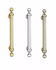 Casilda solid brass door pull handle, 500mm in length with a stylish reeded grip, available in polished brass, satin nickel, and polished chrome finishes, ideal for high-traffic residential and commercial settings