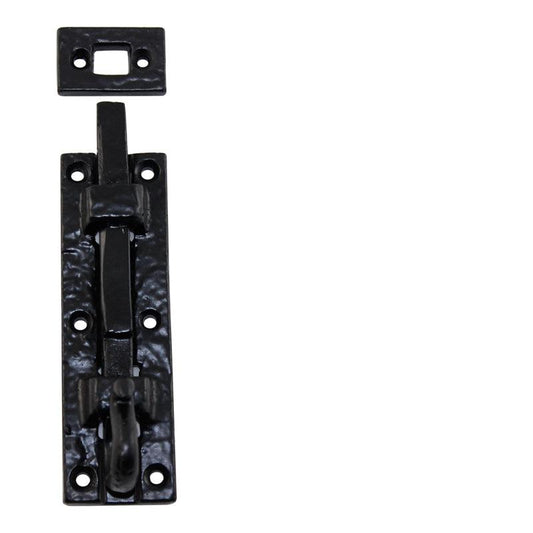 Euro Art Barrel Bolt - Necked - 100mm in Black Antique finish, combining durable construction, compact design, and stylish necked aesthetics for secure door and cabinet locking.