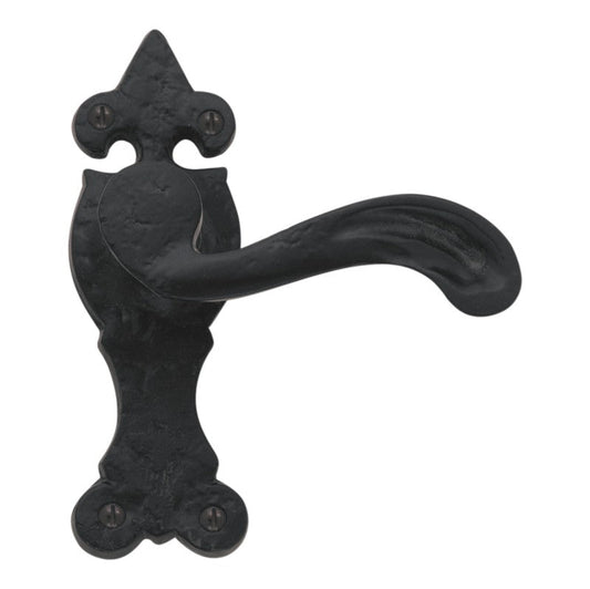 Euro Art Lever Latch 155x50mm in Black Antique finish, with sleek Lever On Backplate design, crafted for elegance and practicality, perfect for diverse door applications.