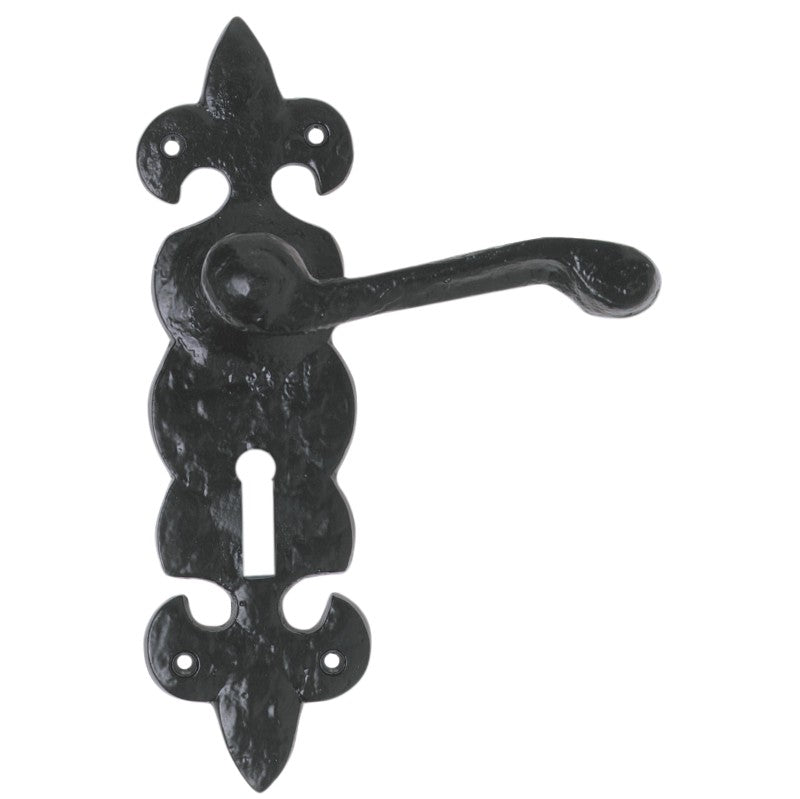 Euro Art Lever Lock (Fleur De Lys) 210x57mm in Black Antique, featuring intricate Fleur De Lys detailing and superior craftsmanship for an elegant, timeless door accessory.