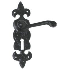 Euro Art Lever Lock (Fleur De Lys) 210x57mm in Black Antique, featuring intricate Fleur De Lys detailing and superior craftsmanship for an elegant, timeless door accessory.