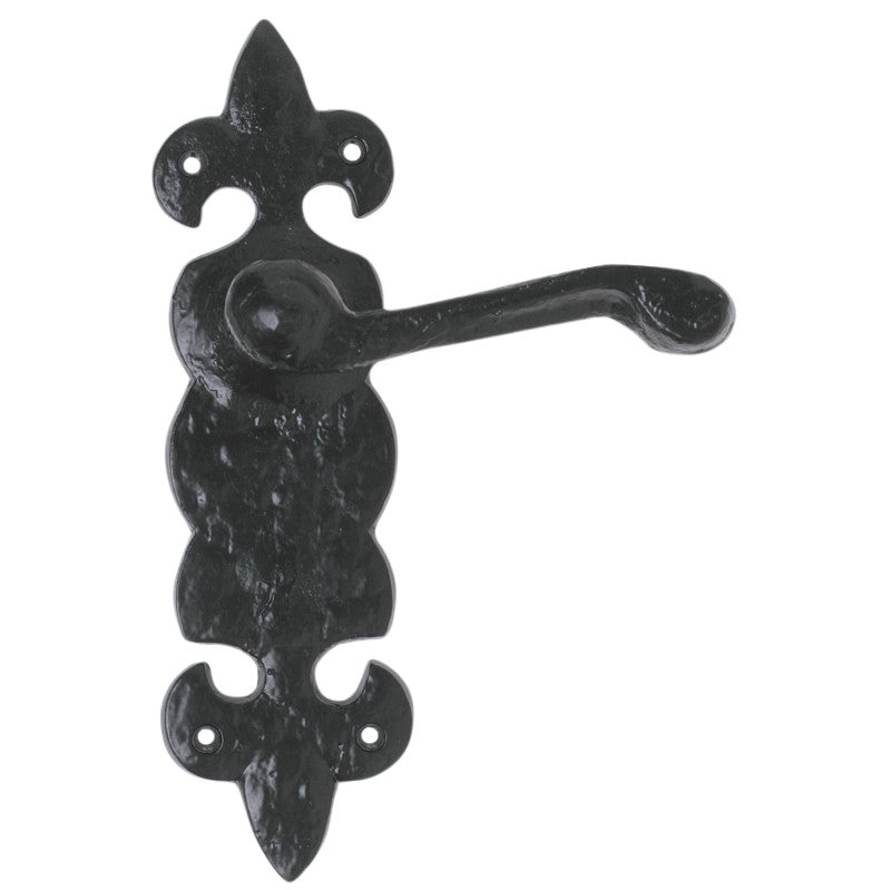 Euro Art Lever Latch Set (Fleur De Lys) 210x57mm in Black Antique finish, showcasing classic charm with intricate Fleur De Lys motif and durable craftsmanship.