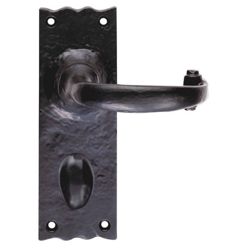 Euro Art Lever Bathroom 155mm x 55mm in Black Antique finish, showcasing classic Lever On Backplate design for a timeless bathroom door accessory.