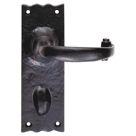 Euro Art Lever Bathroom 155mm x 55mm in Black Antique finish, showcasing classic Lever On Backplate design for a timeless bathroom door accessory.