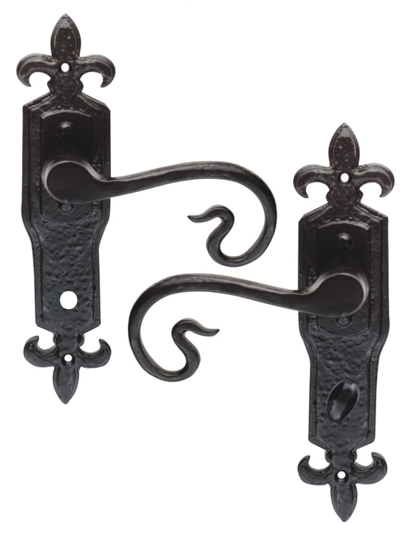 Euro Art Hardware Lever Bathroom - 222mm x 50mm in Black Antique, classic Lever On Backplate design, premium craftsmanship, durable for bathrooms, and easy installation.