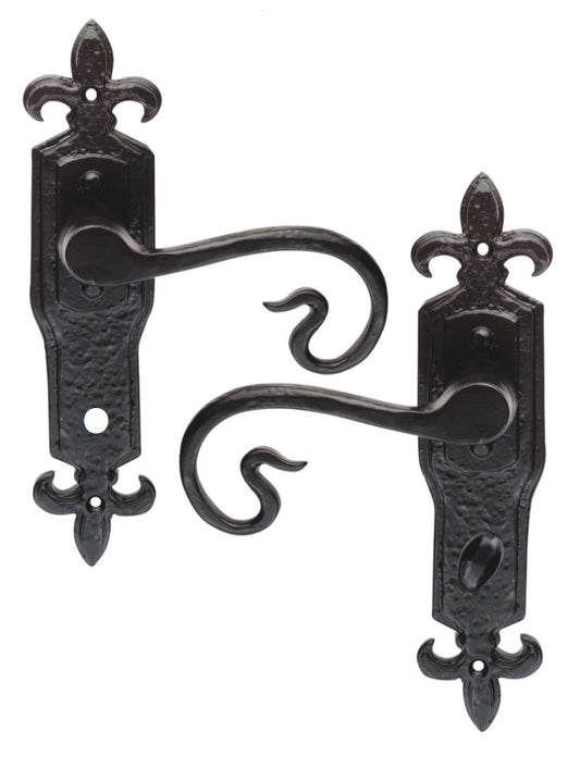 Euro Art Hardware Lever Bathroom - 222mm x 50mm in Black Antique, classic Lever On Backplate design, premium craftsmanship, durable for bathrooms, and easy installation.