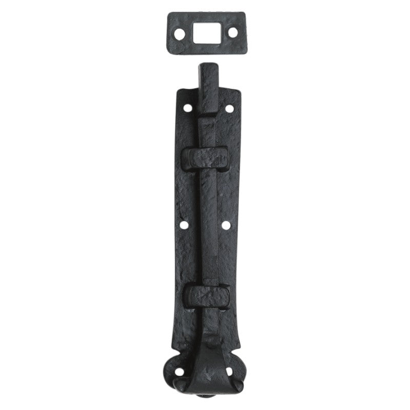 Euro Art Barrel Bolt - Necked - 150mm in Black Antique finish, featuring a unique necked design and durable construction for stylish and secure door and cabinet locking.