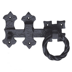 Euro Art 6 Ring Handle Gate Latch - 152mm in Black Antique finish, offering a durable ring handle design for versatile and secure gate locking.