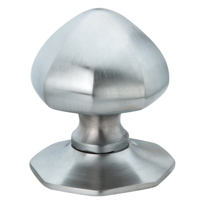 Oct Centre Door Knob - 63mm from Euro Art Hardware, featuring a distinctive octagonal design in various premium finishes: polished brass, polished chrome, satin chrome, and satin nickel. A stylish and versatile choice for both residential and commercial entrances, designed for durability and easy installation