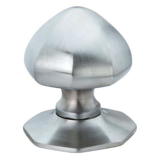 Oct Centre Door Knob - 63mm from Euro Art Hardware, featuring a distinctive octagonal design in various premium finishes: polished brass, polished chrome, satin chrome, and satin nickel. A stylish and versatile choice for both residential and commercial entrances, designed for durability and easy installation