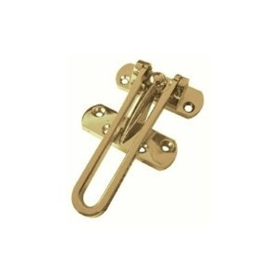 The Euro Art Door Guard, 85mm in length, offering enhanced security with its sturdy construction. Available in satin nickel and polished brass finishes, this door guard reinforces doors against forced entry. It is designed for easy installation, suitable for residential and commercial use