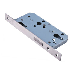 Euro Art Hardware DIN Euro Profile Deadlock 55mm in Satin Stainless Steel finish, delivering robust security, durability, and a sleek aesthetic for door configurations.