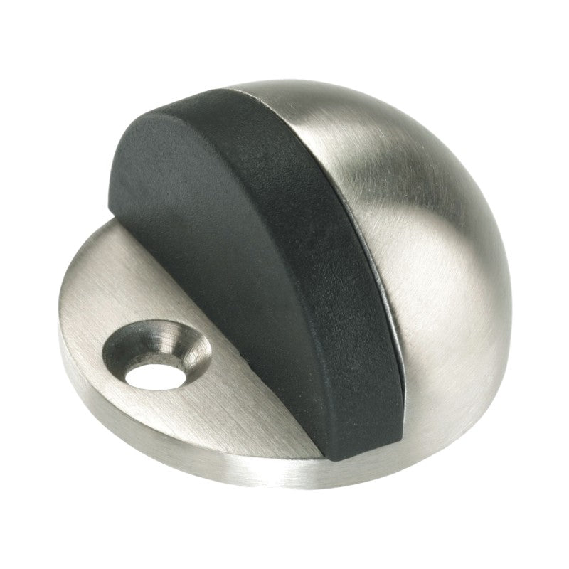 Euro Art Architectural Floor Door Stop with oval design, available in polished nickel and satin nickel finishes, designed to prevent door damage while adding a sophisticated touch to interiors.