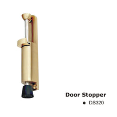 Euro Art Foot Operated Door Stopper in polished brass, designed for hands-free operation, offering durable construction and a sleek, modern design suitable for residential or commercial use.